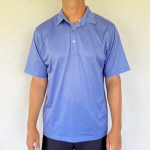 Donald Ross blue pink floral dot print performance stretch golf polo size medium